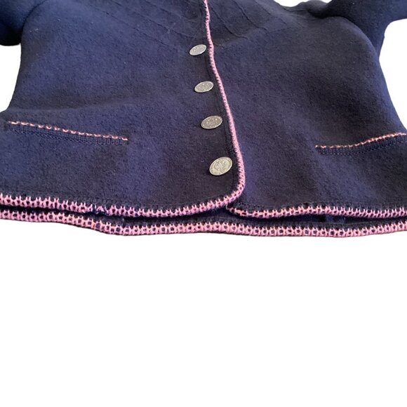 VTG Bayern-Walk Pure Wool Lady Jacket/Cardigan Navy Blue & Pink M #260C - Picture 10 of 12